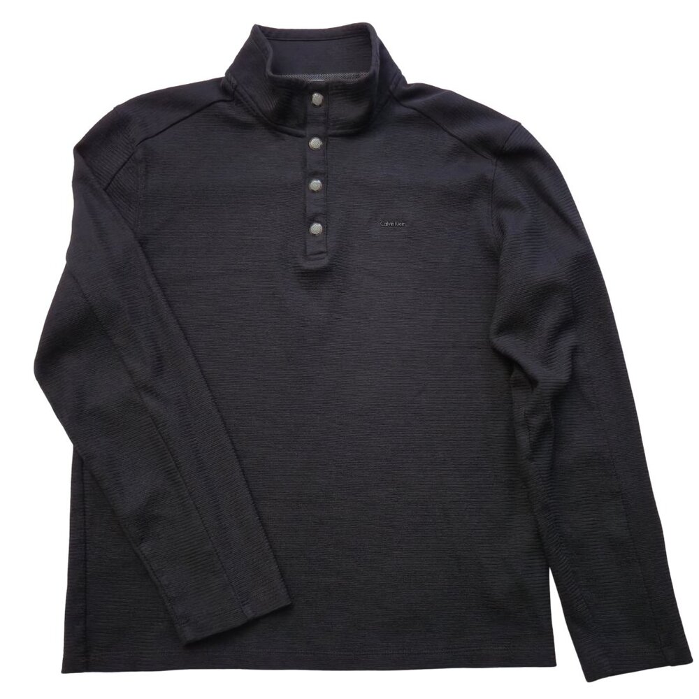 Calvin Klein Men's Long Sleeve Mock Neck Metallic Buttons Sweater Black Size M